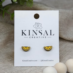 Lemon Wedge Wood Stud Earrings, Stud Earrings, Wooden Stud Earrings, Post Earrings, Handmade Earrings, Gifts for Her, Ladies Post Earrings