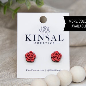 Carnation Wood Stud Earrings, Birth Month Flower Earrings, Stud Earrings, Wooden Stud Earrings, Post Earrings, Handmade Earrings, Boho