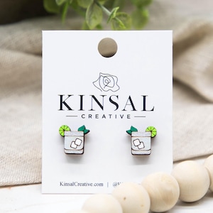Gin and Tonic Wood Stud Earrings, Stud Earrings, Wooden Stud Earrings, Post Earrings, Handmade Earrings, Gifts for Her, Ladies Post Earrings
