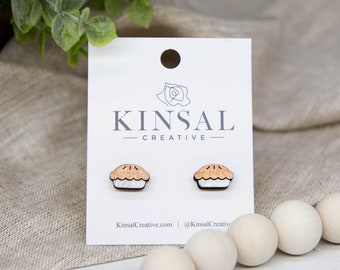 Pie Wood Stud Earrings, Stud Earrings, Wooden Stud Earrings, Post Earrings, Handmade Earrings, Thanksgiving Earrings, Thanksgiving, Boho