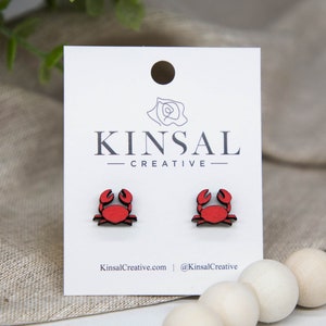 Crab Wood Stud Earring, Stud Earrings, Wooden Stud Earrings, Post Earrings, Handmade Earrings, Gifts for Her, Ladies Post Earrings, Boho