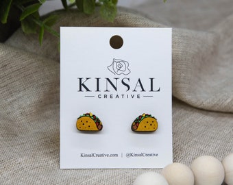 Taco Wood Stud Earrings, Stud Earrings, Wooden Stud Earrings, Post Earrings, Handmade Earrings, Gifts for Her, Ladies Post Earrings, Boho