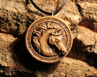 Wooden Horse Necklace, Wildlife Animal Pendant, Natural Beechwood Charm