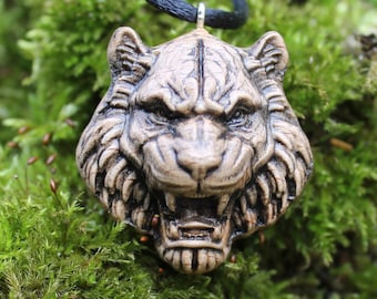 Wooden Tiger Pendant, Wildlife Necklace, Animal Lover Gift