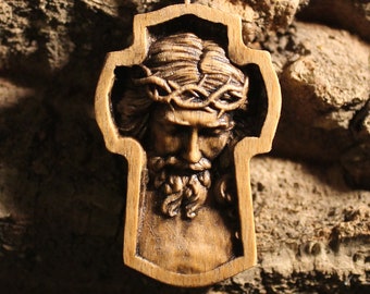 Jesus Kreuz Halskette, Holzanhänger, christliches Geschenk