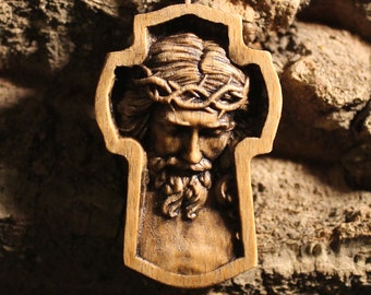 Wooden Jesus Pendant: Personalized Carved Cross Necklace for Meaningful Christian Gifts