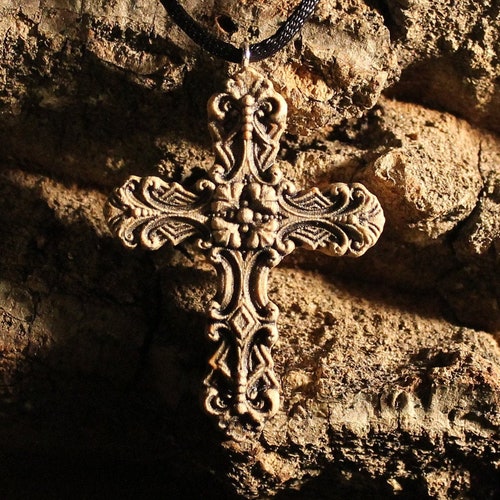 Wooden Jesus Cross Religious Christian Necklace Etsy
