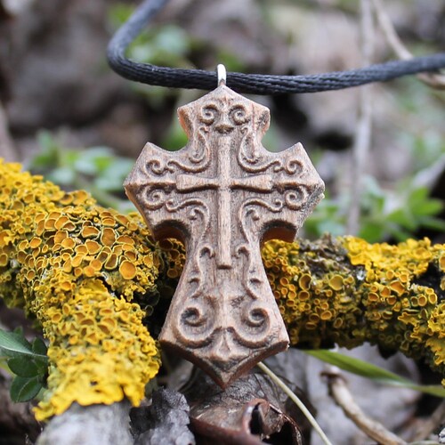 Wooden Jesus Cross Religious Christian Necklace Etsy