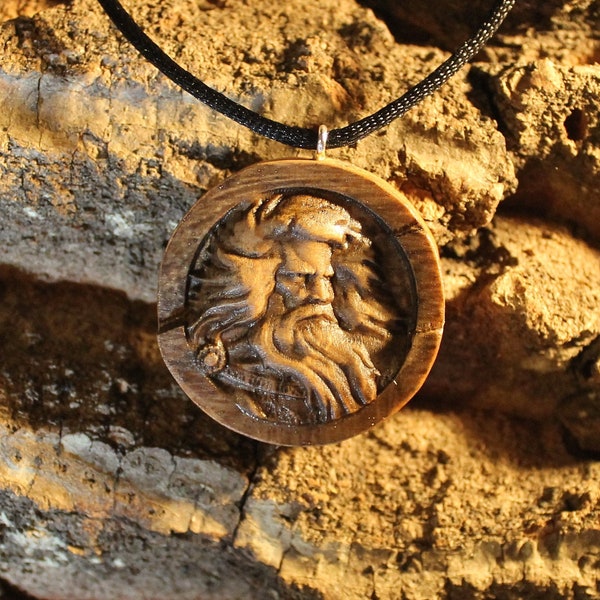 Odin Carved Wood Pendant, Pagan Gift,  Norse Jewelry