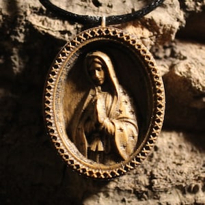 Wooden Mother of God Pendant, Christian Gift