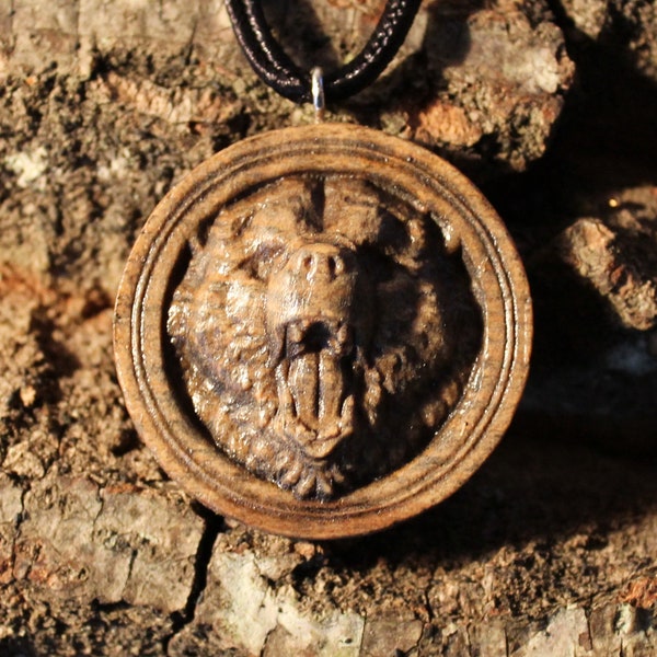 Wooden Bear Pendant Necklace Wildlife Jewelry