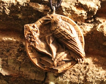 Carved Wood Raven Pendant, Animal Lover Gift