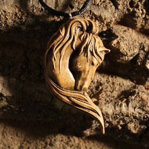 Wooden Horse Pendant, Animal Necklace