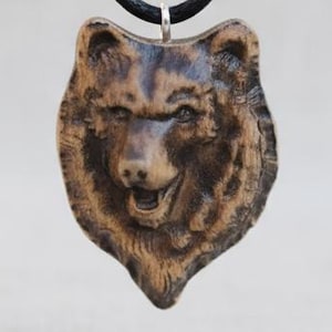 Wooden Bear Pendant: Animal Lover Gift