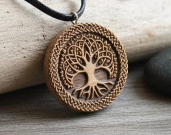 Island Piercings Collier Arbre De Vie En Bois 6 Cm - Pendentif Sur Cordon Réglable 40-70 Cm