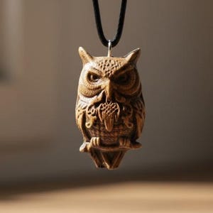 Owl Necklace Wooden Pendant, Natural Beechwood, Animal Lover Gift