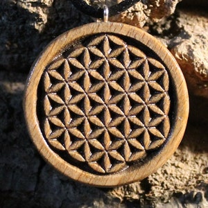 Collier fleur de vie, pendentif géométrie sacrée, cadeau spirituel en bois