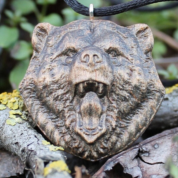 Pendentif ours en bois, collier animalier, cadeau pour amoureux des animaux