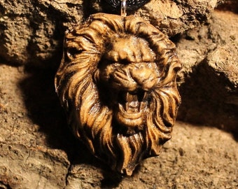 Wooden Roaring Lion Pendant, Wildlife Necklace