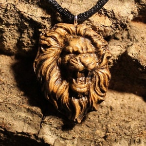 Wooden Roaring Lion Pendant, Wildlife Necklace