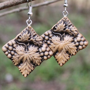 Wooden Grape Earrings, Vine Natural Jewelry