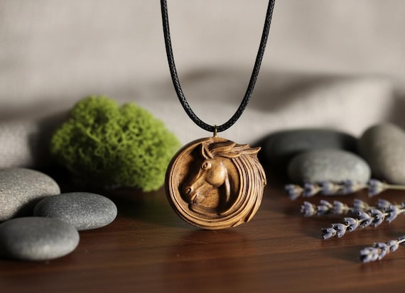 Carved Horse Pendant,Natural Beechwood Jewelry, Horse Lover Gift