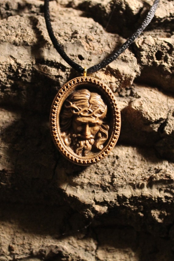 Wooden Jesus Pendant | Etsy