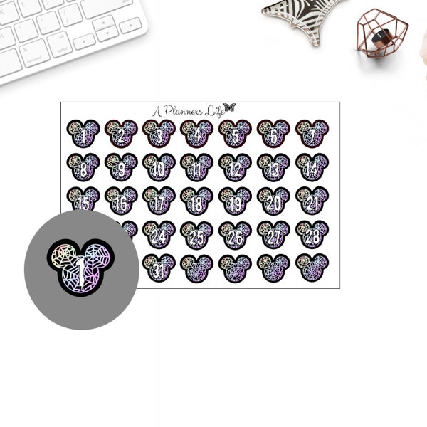 Date stickers | Mickey mouse ears | Planner stickers | spider web Mickey mouse ears  |