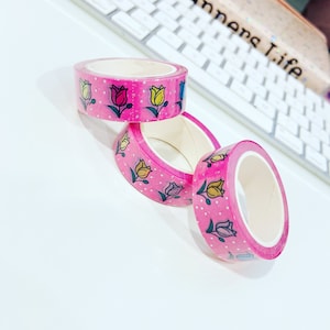 Spring Tulips Washi Tape Decorative, Craft, and Planner Adhesive Rolls for DIY Projects and Journaling