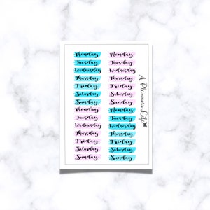 Days of the week|Planner stickers|Pink and Blue Date stickers