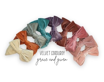 Velvet Corduroy Hair Bows | Fall Velvet Hair Bows for Girls | Baby Bows and Headbands | Nylon Headband Bow | Pigtail Bows | Hair Bow Clips