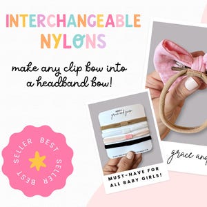 Interchangeable Nylon Headband Sets | Baby Headband | Headbands for Clip Bows | Soft Nylon Headbands | Universal Nylons for Clip Hair Bows