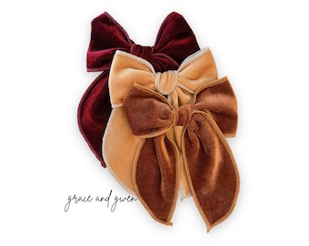 Fall Velvet Sailor Hair Bows | Baby Hair Bows | Toddler & Newborn Bows | Baby Girl Hair Bows | Bows for Girls | Handtied Fabric Hair Bows