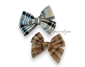 Fall Plaid Grace Bows | Hair Bows for Girls | Baby Bow Headbands | Nylon Headband Bows | Pigtail Bows | Hair Bow Clips | Plaid Hair Bows
