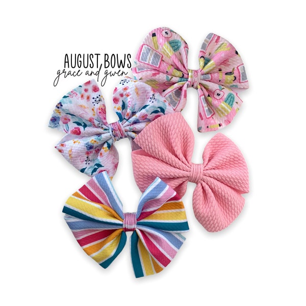 August Themed Bow Set | Liverpool Pinwheel Bows | Hair Bows for Girls | Baby Bow Headbands | Sale Bow Set | Pigtail Bows | Hair Bow Clips