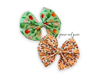 Apples & Pumpkin Pie Liverpool Pinwheel Bows | Hair Bows for Girls | Baby Bows and Headbands | Nylon Headband Bow | Pigtail Bows | Hair Clip