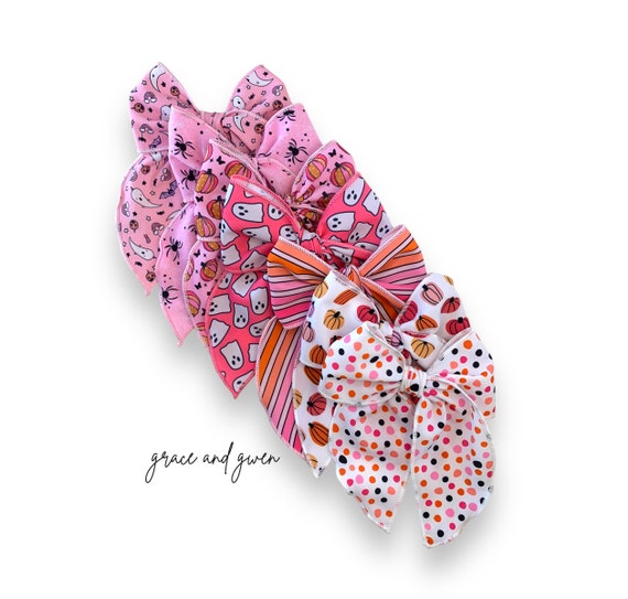 Pink Halloween Sailor Bows | Hair Bows for Girls | Fall Hair Bows | Sailor Bows | Toddler Bow | Fable Hair Bows | Pumpkin Bow | Ghost Bow