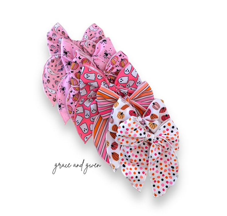 Pink Halloween Sailor Bows | Hair Bows for Girls | Fall Hair Bows | Sailor Bows | Toddler Bow | Fable Hair Bows | Pumpkin Bow | Ghost Bow bild 1