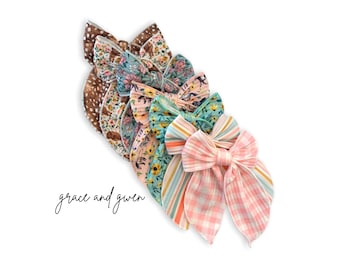 Spring on the Farm Ribbed Sailor Bows | Hair Bows for Girls | Baby Hair Bows | Toddler Hair Bows | Bow Clips | Hair Bows | Bows for Girls