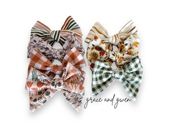 Fall Floral Grace Bows | Hair Bows for Girls | Baby Bow Headband | Nylon Headband Bows | Pigtail Bows | Hair Bow Clips | Fall Hair Bow