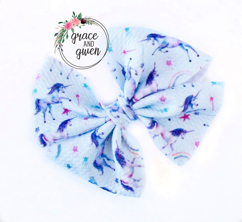 Unicorn Dreams Liverpool Bows Baby Girl Bows Head Wrap Stretch Fabric Bow Bullet Bows Nylon Headbands and Clips Hair Bows Big Bows