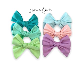 Summer Cotton Hand-Tied Hair Bows | Baby Hair Bows | Toddler & Newborn Bows | Baby Girl Hair Bows | Pigtail Bow Clips | Bows for Girls