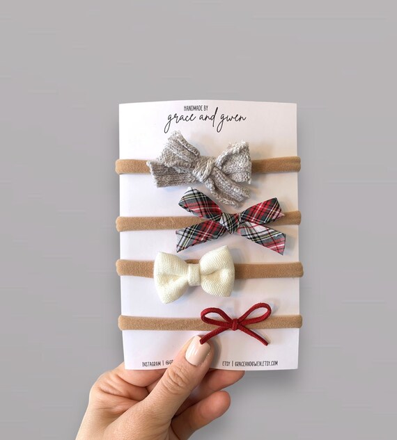 Bow Tie Nylon Hair Bows Newborn Set Hand Tied Bow Set Baby Girl