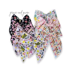 Pink Back to School Gwen Bows | Sailor Hair Bows | Toddler Bow | Bows for Girls | Leopard Bows | Alphabet Bow | Crayon & Pencil Bows