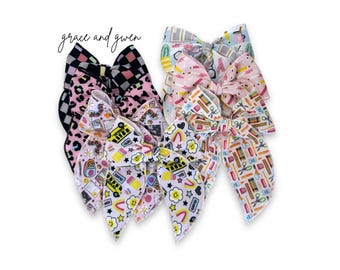 Pink Back to School Gwen Bows | Sailor Hair Bows | Toddler Bow | Bows for Girls | Leopard Bows | Alphabet Bow | Crayon & Pencil Bows