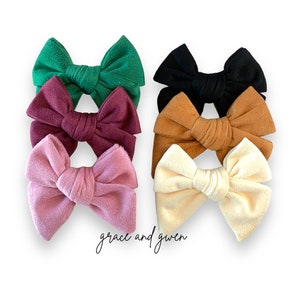Faux Suede Grace Bows | Hand Tied Fabric Bows | Baby Hair Bows | Toddler & Newborn Bows | Baby Girl Bows | Pigtail Bows | Girls Hair Bow