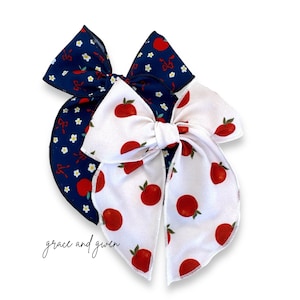 Apple Back to School Gwen Bows | Sailor Hair Bows | Toddler Bow | Bows for Girls | School Bus Bows | Alphabet Bow | Crayon & Pencil Bows