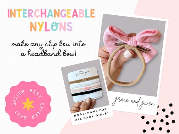 Interchangeable Nylon Headband Sets | Baby Headband | Headbands for Clip Bows | Soft Nylon Headbands | Universal Nylons for Clip Hair Bows