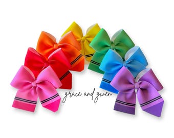 Personalized Crayon Back to School Bows | Rainbow Sailor Hair Bows | Toddler Girl Bows | Custom Hair Bow | Pink Crayon Bow | Cheer Bows