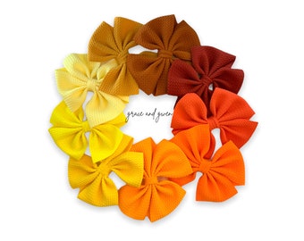 Yellow and Orange Liverpool Hair Bows for Girls | Nylon Headbands | Pigtail Bow Sets | Baby & Toddler Bows